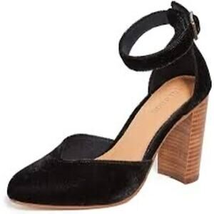Anthropologie Soludos Colette Black Velvet Heeled Pump Shoes Women's Size 8